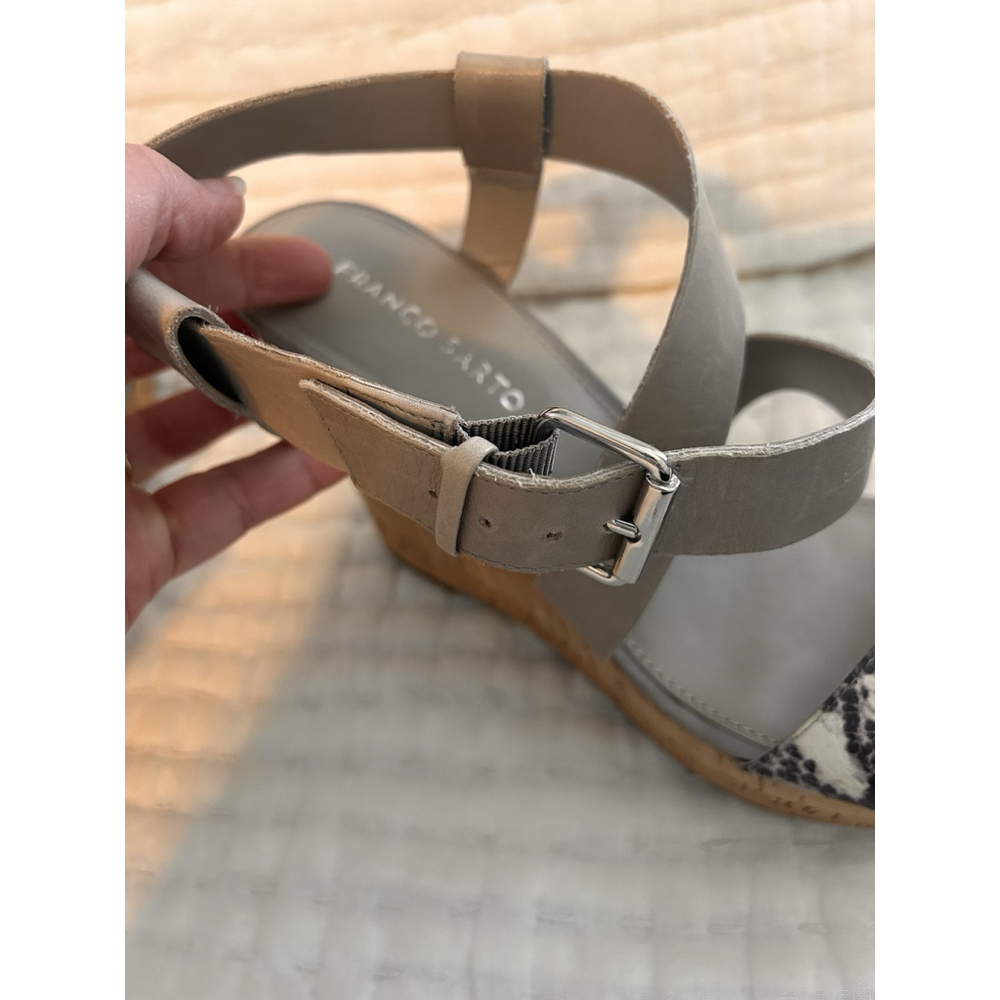Franco Sarto Snake Print Cork Wedge Crisscross Leather Strap Sandal Sz 10 - Picture 6 of 9